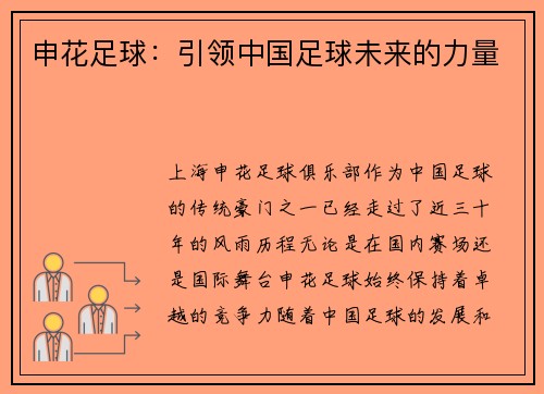 申花足球：引领中国足球未来的力量