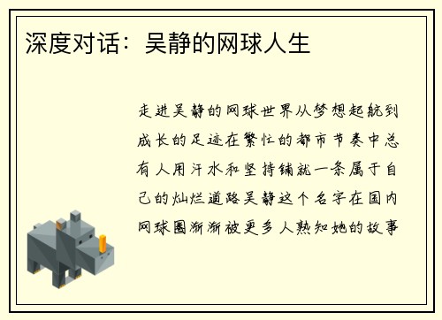 深度对话：吴静的网球人生